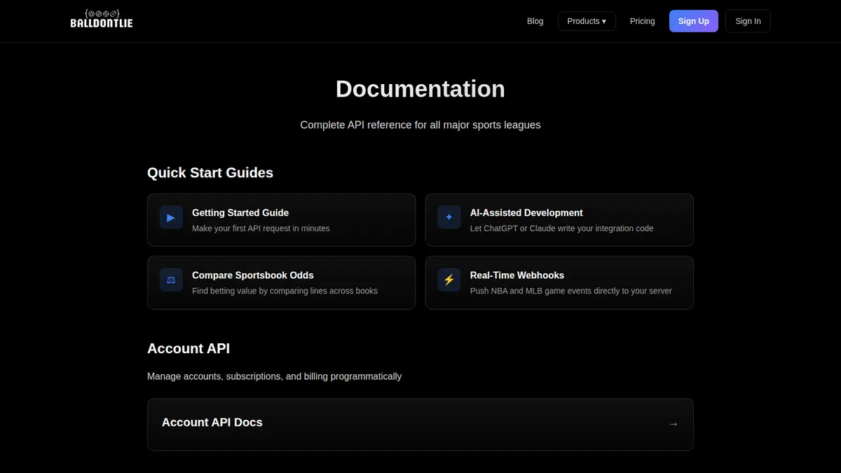 BALLDONTLIE official documentation page