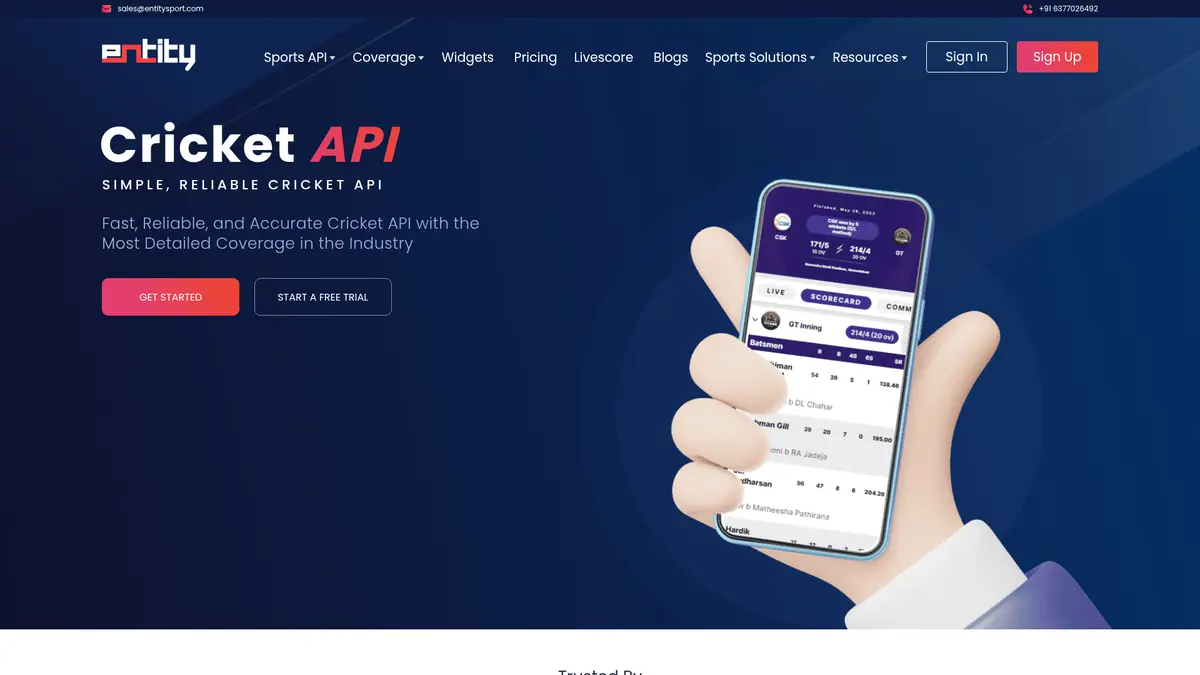 EntitySport official cricket API product page