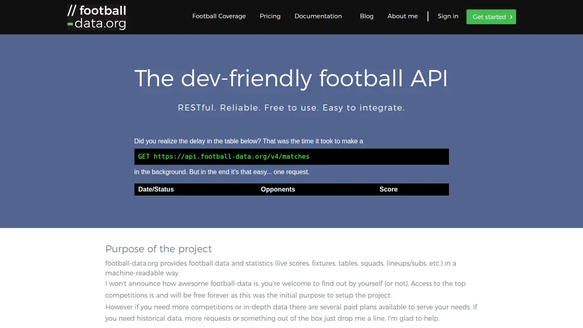 Football-Data.org official product page