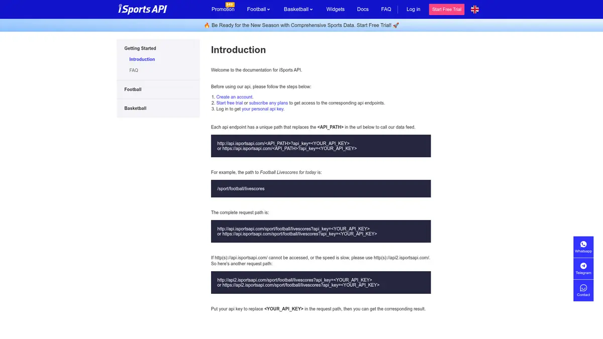 iSports API official documentation page