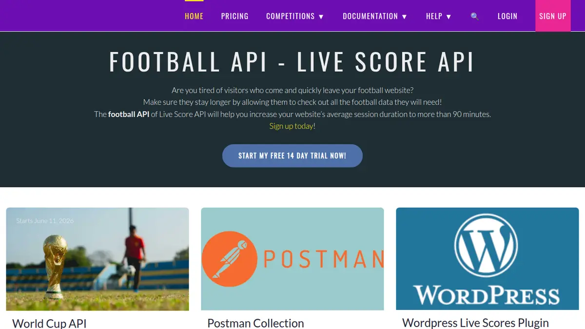 Live Score API official product page