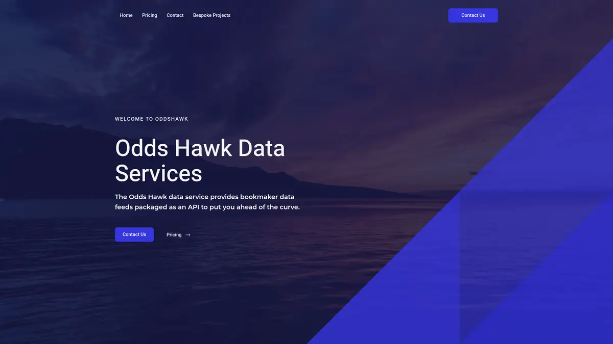OddsHawk Data Services homepage describing bookmaker feeds as an API