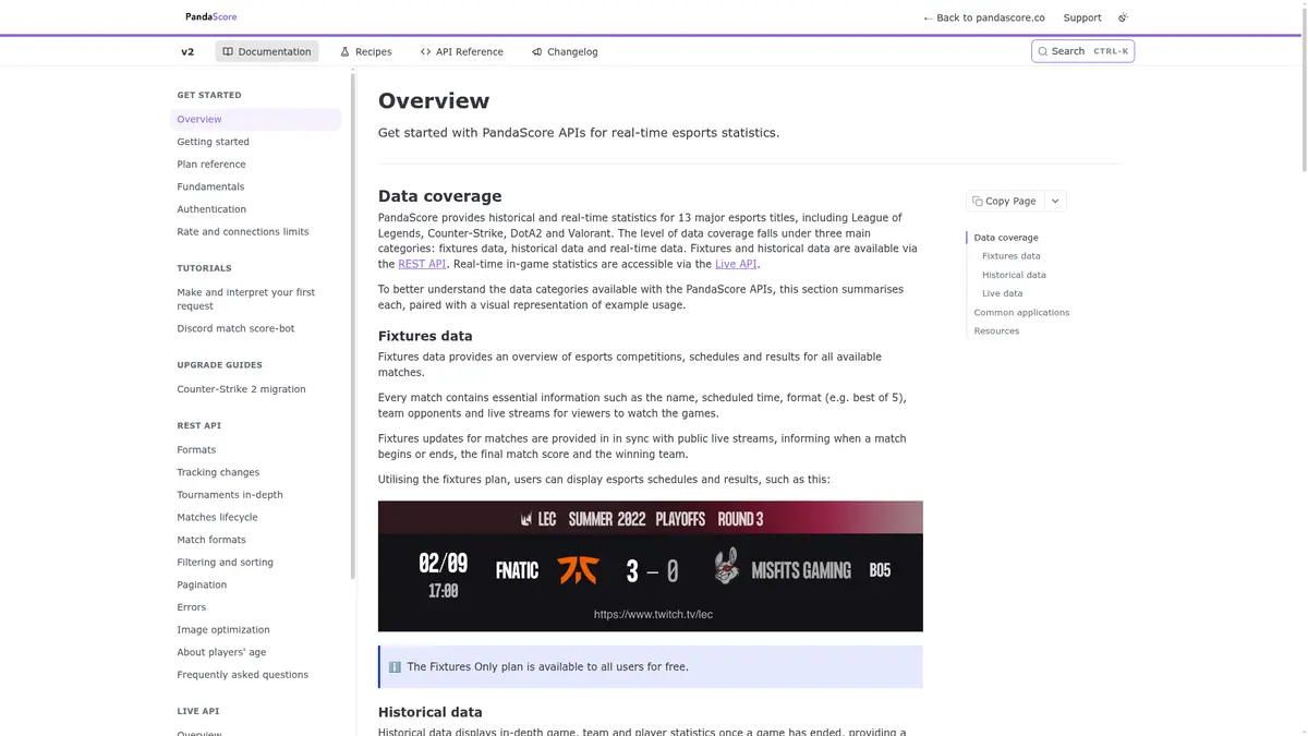 PandaScore official documentation page