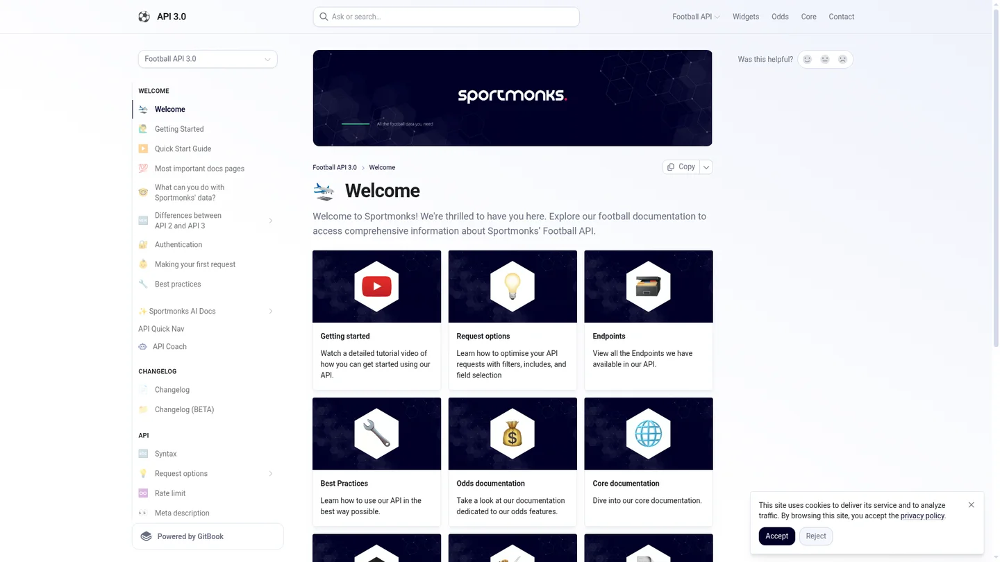Sportmonks API 3 documentation welcome and request guidance