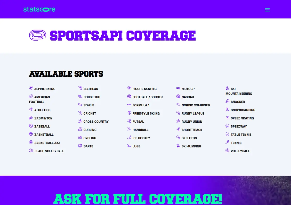 STATSCORE official technical or coverage page